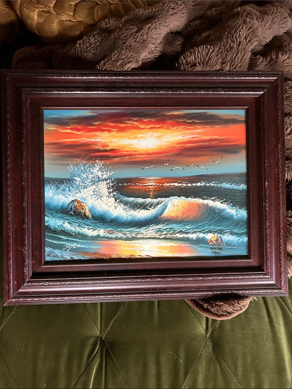 Vibrant Turquoise & Orange Seascape Wall Painting